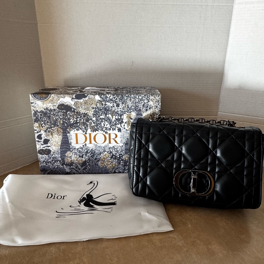 Dior Caro Bag Medium Black Quilted Macrocannage Calfskin